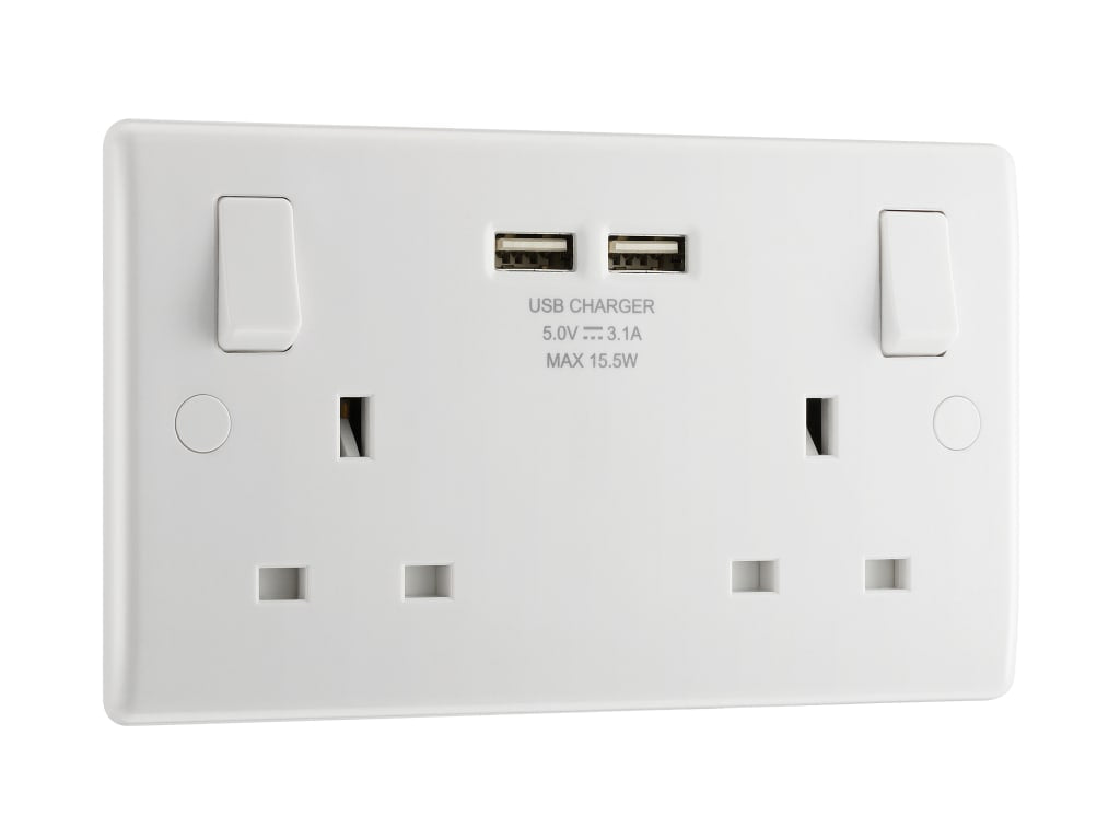 Switched Socket 2-Gang 13A with 2 x USB Ports                                   