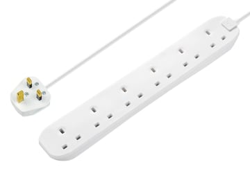Extension Lead 240V 6-Gang 13A White 2m                                         