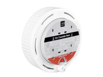 Cassette Cable Reel 240V 13A 4-Socket Thermal Cut-Out White 4m                  