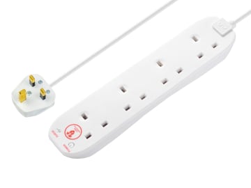 Extension Lead 240V 4-Gang 13A White Surge Protected 2m                         