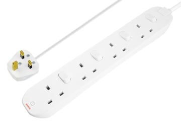 Extension Lead 240V 4-Gang 13A White Switched 2m                                