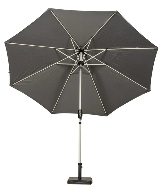 Grey 3m Crank and Tilt Parasol - Brushed Aluminium Pole, MorgansOsw