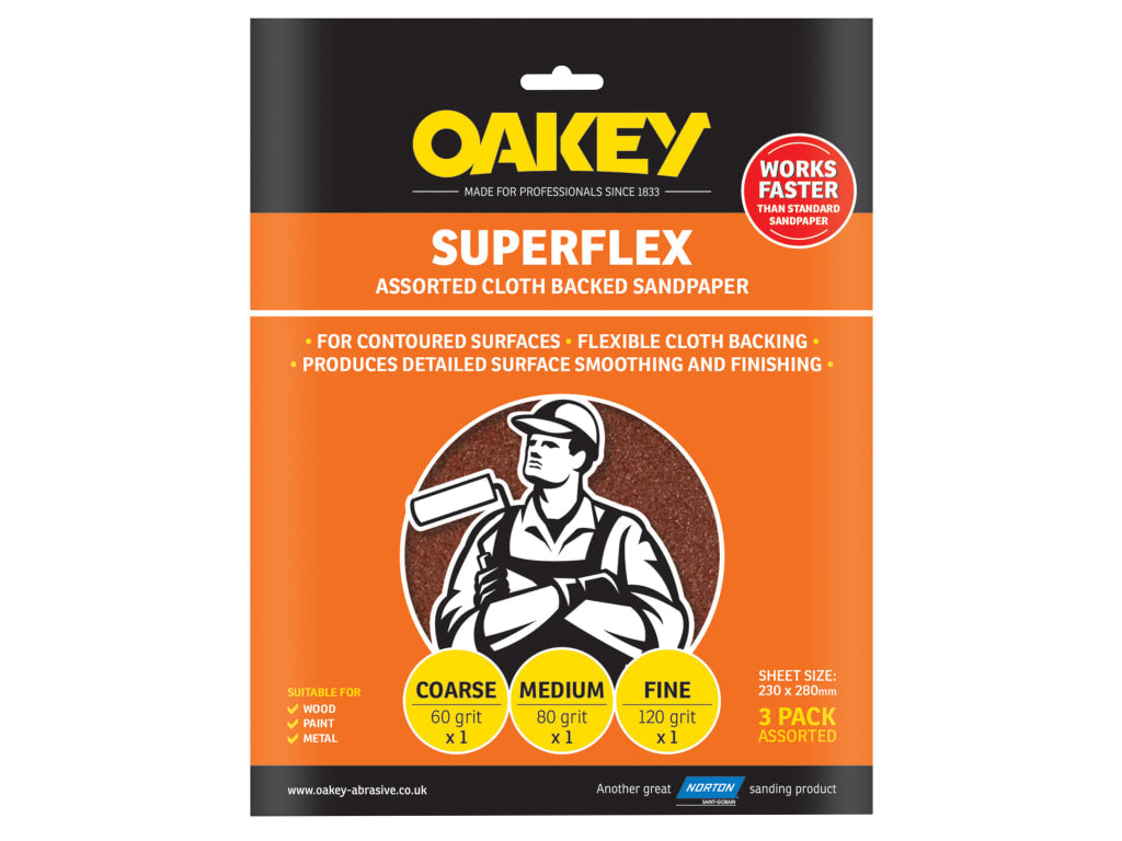 Superflex Cloth Backed Aluminium Oxide Sheets 230 x 280mm Assorted (3)          