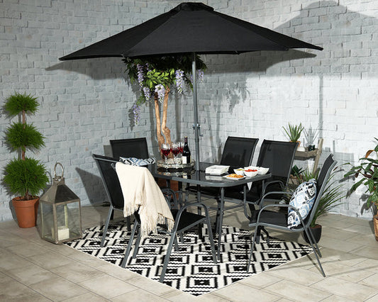 Rio 6 Seater Stacking Dining Set (Includes Parasol), MorgansOsw