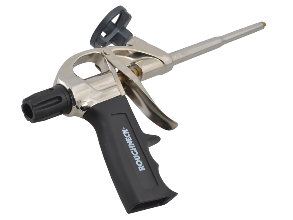 Foam cannon with black handle and silver nozzle on a white background