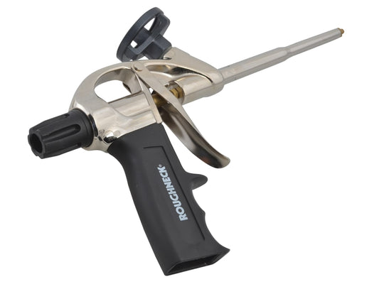 Foam cannon with black handle and silver nozzle on a white background
