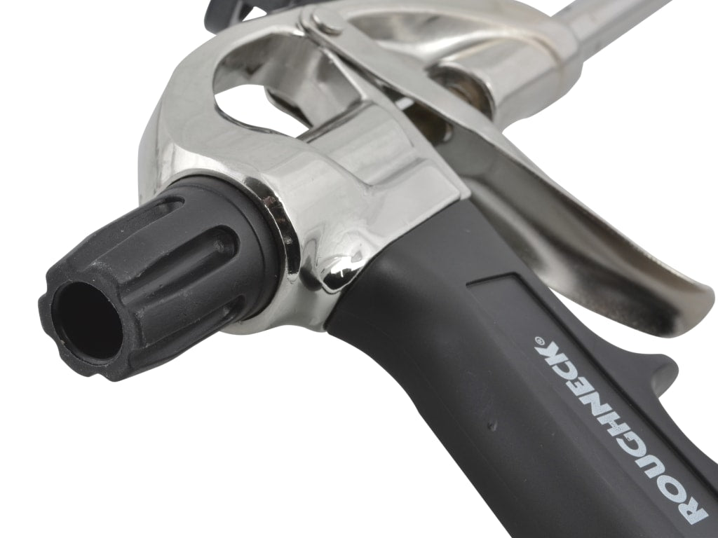 Close-up of a Roux-EnchainéC tool with black and silver design on a white background