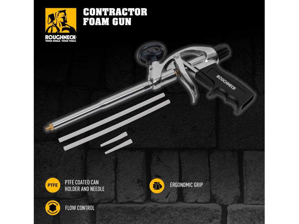 Roughneck foam gun with accessories on a black background