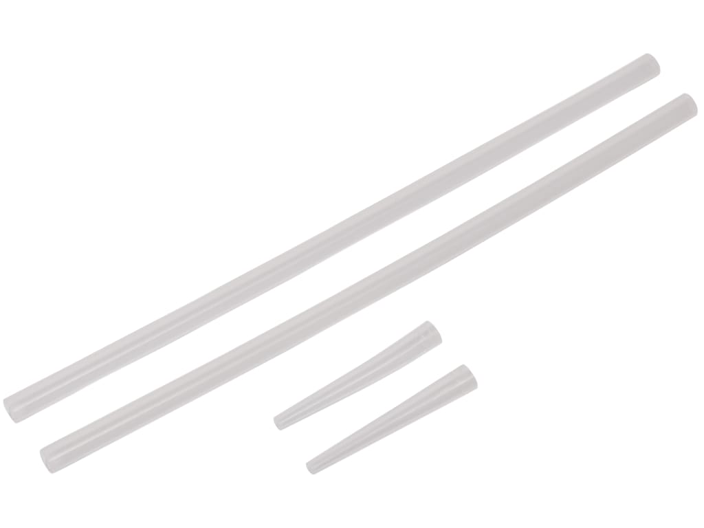Three white straws of varying lengths on a white background