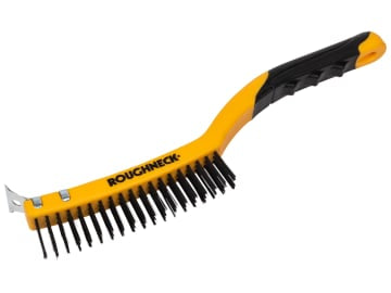 Carbon Steel Wire Brush Soft Grip with Scraper 355mm (14in) - 3 Row             
