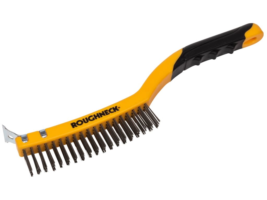 Stainless Steel Wire Brush Soft Grip with Scraper 355mm (14in) - 3 Row          