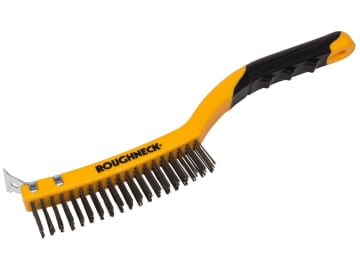Stainless Steel Wire Brush Soft Grip with Scraper 355mm (14in) - 3 Row          