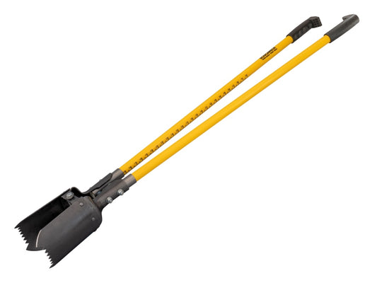 Two shovels with yellow handles on a white background