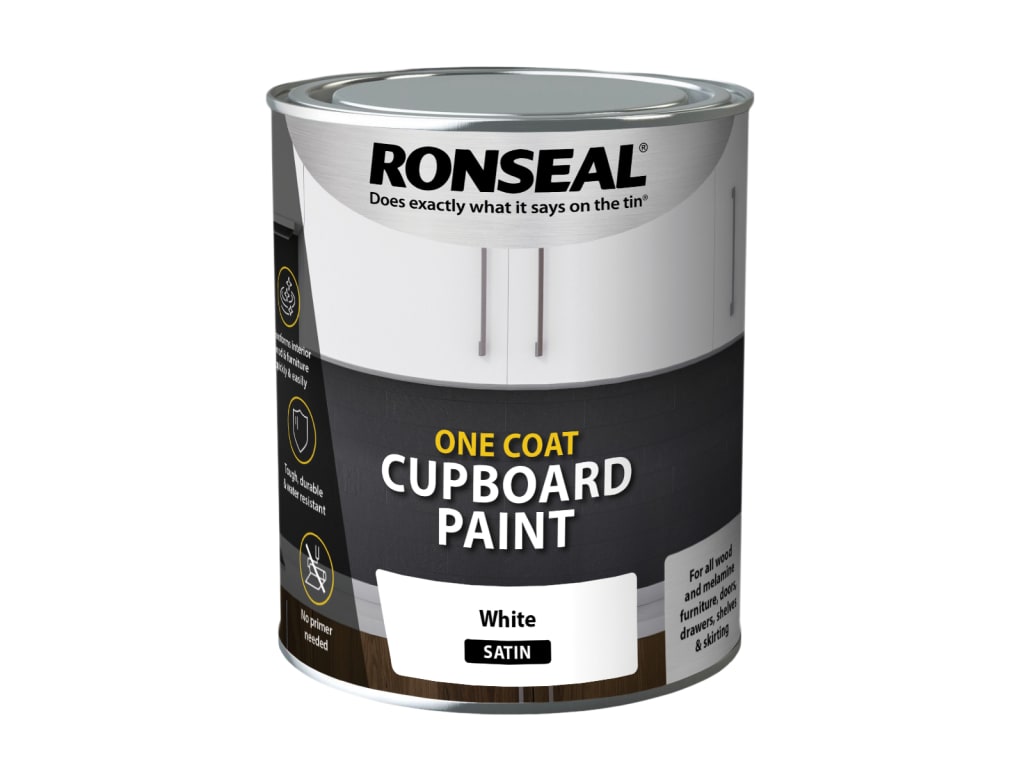 One Coat Cupboard Paint White Satin 750ml                                       