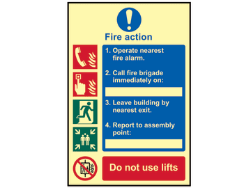 Fire Action Procedure - Photoluminescent Sign 200 x 300mm                       