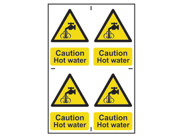 Caution Hot Water - 4 PVC Signs 100 x 100mm                                     