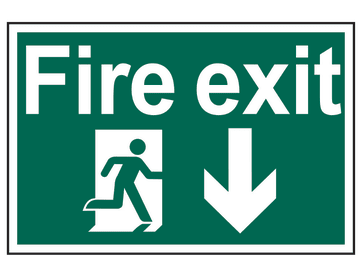 Fire Exit Running Man Arrow Down - PVC Sign 300 x 200mm                         