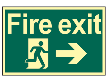 Fire Exit Running Man Arrow Right - Photoluminescent 300 x 200mm                