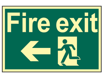 Fire Exit Running Man Arrow Left - Photoluminescent 300 x 200mm                 
