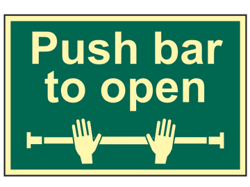 Push Bar To Open - Photoluminescent 300 x 200mm                                 