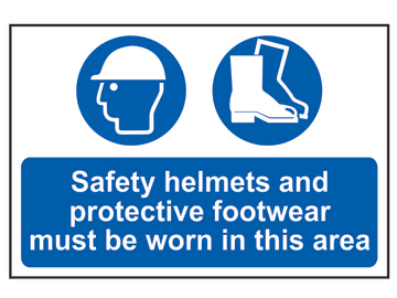 Safety Helmets & Footwear To Be Worn - PVC Sign 600 x 400mm                     