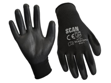 Black PU Coated Gloves - L (Size 9) (12 Pairs)                                  