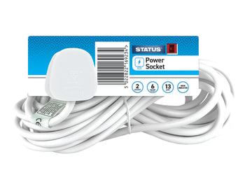 Extension Lead 240V 2-Gang 13A White 6m                                         