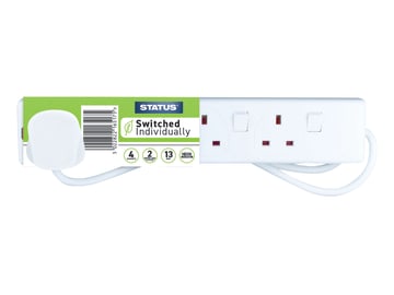 Individually Switched Extension Lead 240V 4-Gang 13A White 2m                   