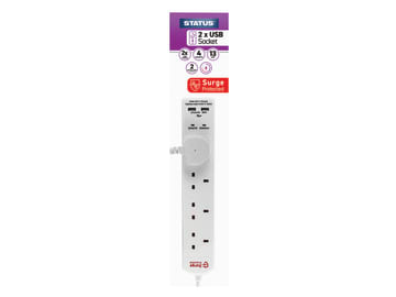Extension Lead 240V 4-Gang + 2 USB 13A 2m White                                 