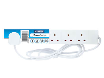 Extension Lead 240V 6-Gang 13A White 2m                                         