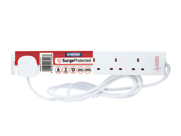 Surge Protected Extension Lead 240V 6-Gang 13A White 2m                         