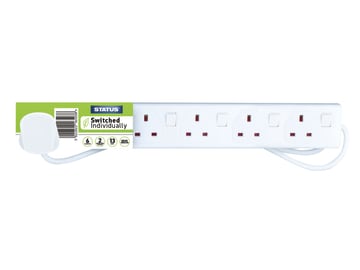 Individually Switched Extension Lead 240V 6-Gang 13A White 2m                   