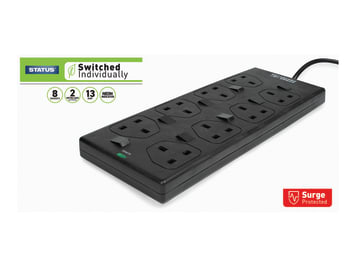 Individually Switched Extension Lead 240V 8-Gang 13A Black 2m                   