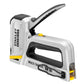 A Stanley multi-tacker nail gun in silver, black, and yellow, shown from a three-quarters angle on a solid white background.