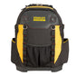 Black and yellow Stanley tool backpack on a white background