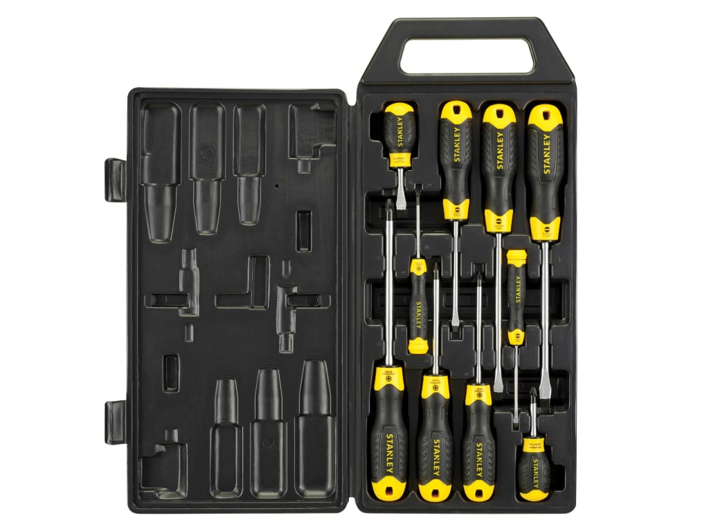 Stanley screwdriver set with case on a white background