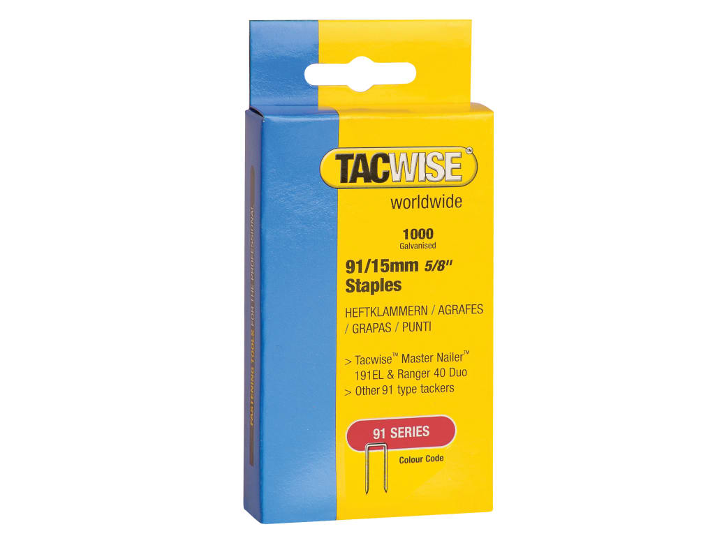 91 Narrow Crown Staples 15mm - Electric Tackers (Pack 1000)                     