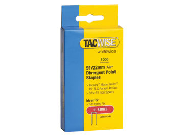 91 Narrow Crown Divergent Point Staples 22mm - Electric Tackers (Pack 1000)     