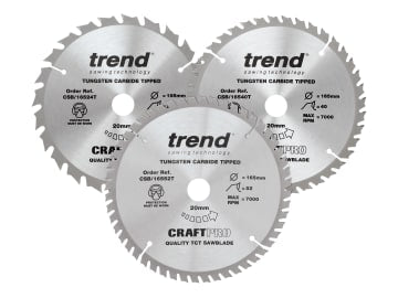 CraftPro Cordless Saw Blade 165 x 20mm x 24T/40T/52T (Pack 3)                   