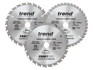 CraftPro Cordless Saw Blade 165 x 20mm x 24T/40T (Pack 3)                       