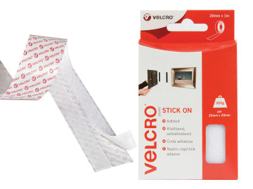 VELCRO® Brand Stick On Tape 20mm x 1m White                                     