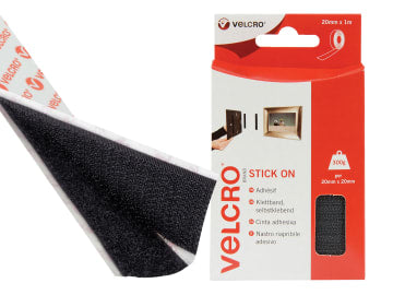 VELCRO® Brand Stick On Tape 20mm x 1m Black                                     