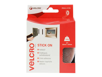 VELCRO® Brand Stick On Tape 20mm x 2.5m White                                   