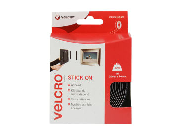 VELCRO® Brand Stick On Tape 20mm x 2.5m Black                                   