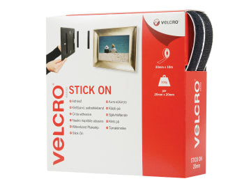 VELCRO® Brand Stick On Tape 20mm x 10m Black                                    
