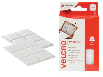 VELCRO® Brand Stick On Squares 25mm White (Pack 24)                             