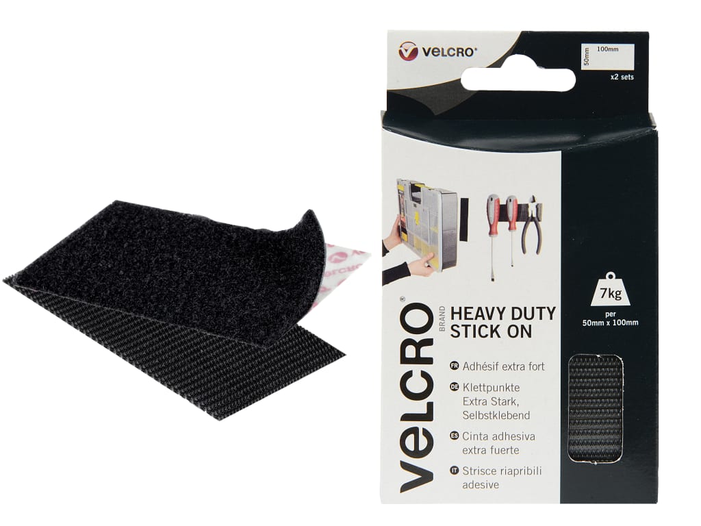 VELCRO® Brand Heavy-Duty Stick On Strips (2) 50 x 100mm Black                   