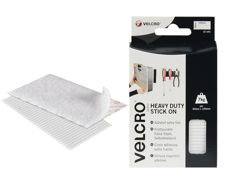 VELCRO® Brand Heavy-Duty Stick On Strips (2) 50 x100mm White                    