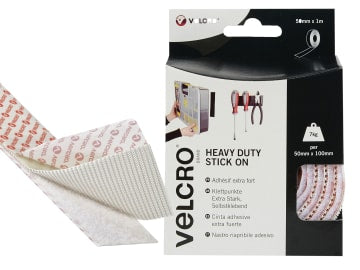 VELCRO® Brand Heavy-Duty Stick On Tape 50mm x 1m White                          
