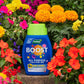 Boost all-purpose liquid plant feed bottle surrounded by colorful flowers